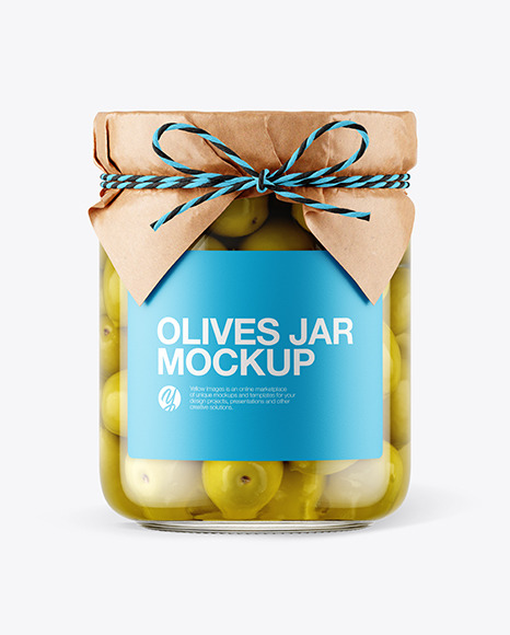 Glass Green Olives Jar with Paper Cap Mockup