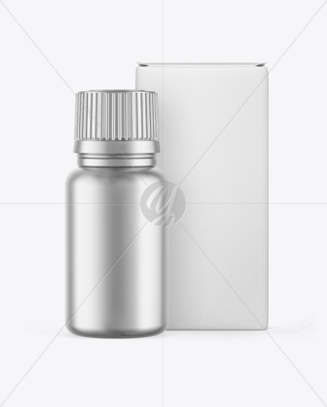 Metallic Pills Bottle W/ Paper Box Mockup