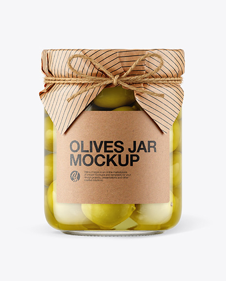 Glass Green Olives Jar with Paper Cap Mockup