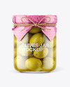 Glass Green Olives Jar with Paper Cap Mockup