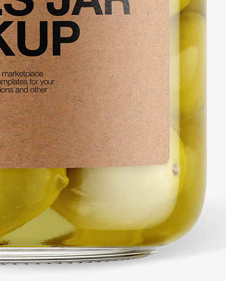 Glass Green Olives Jar with Paper Cap Mockup