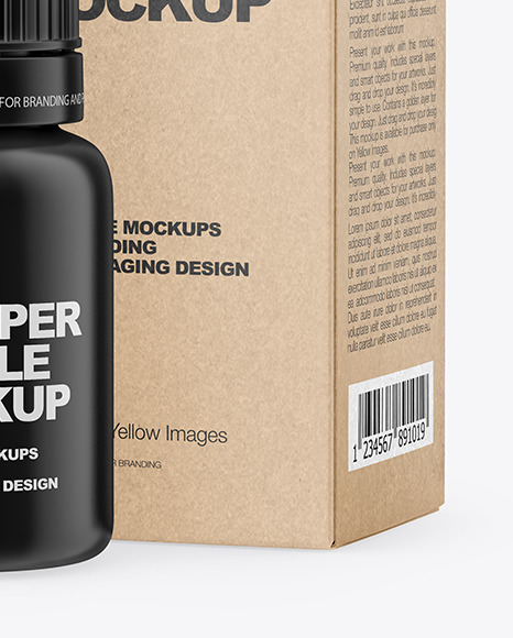 Matte Dropper Bottle with Kraft Paper Box Mockup