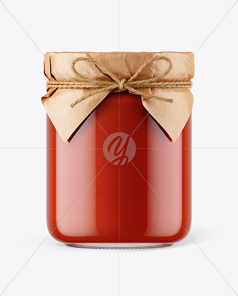 Glass Tomato Sauce Jar with Paper Cap Mockup