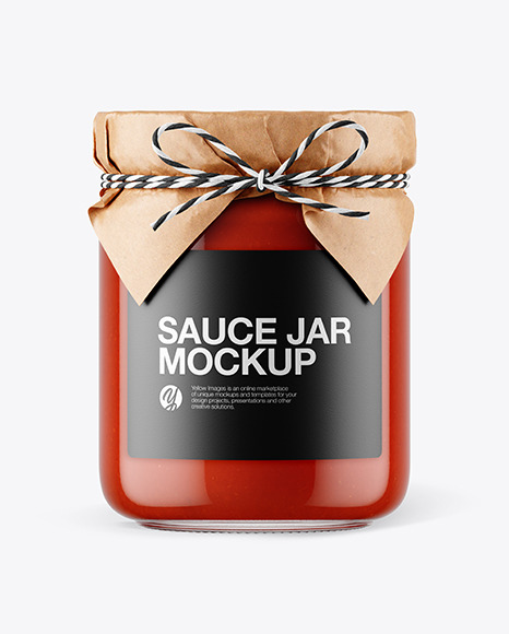 Glass Tomato Sauce Jar with Paper Cap Mockup