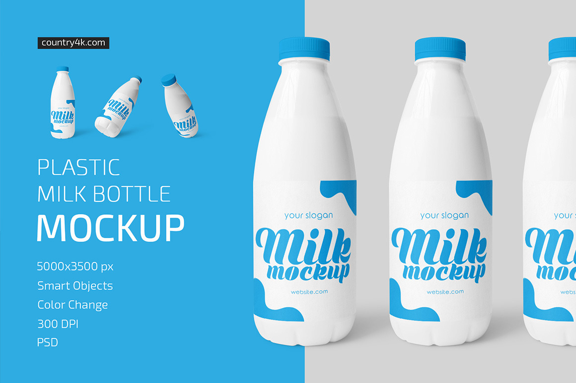 Plastic Milk Bottle Mockup Set Plastic Milk Bottle Mockup Set