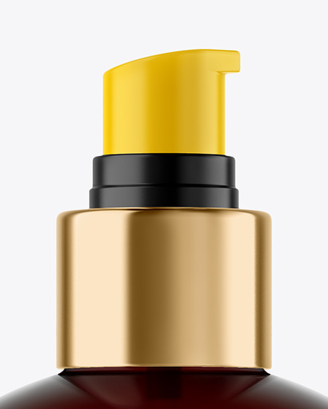 Amber Cosmetic Bottle with Pump Mockup