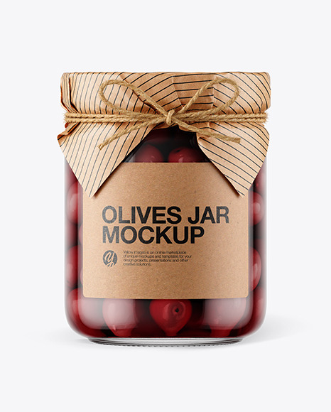 Glass Kalamata Olives Jar with Paper Cap Mockup