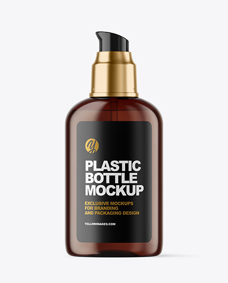 Amber Cosmetic Bottle with Pump Mockup