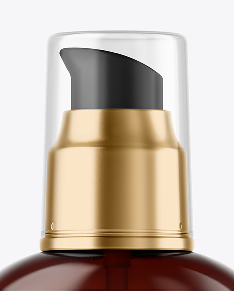 Amber Cosmetic Bottle with Pump Mockup