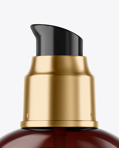 Amber Cosmetic Bottle with Pump Mockup