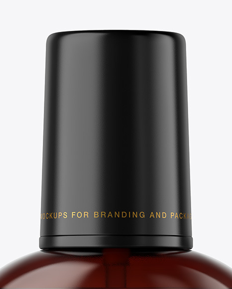 Amber Cosmetic Bottle with Pump Mockup