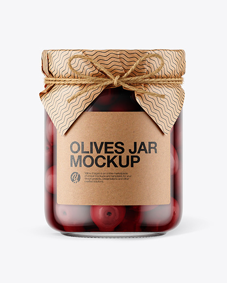 Glass Kalamata Olives Jar with Paper Cap Mockup