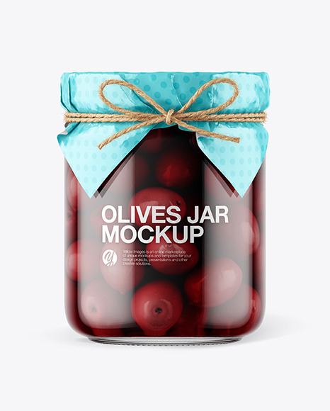 Glass Kalamata Olives Jar with Paper Cap Mockup