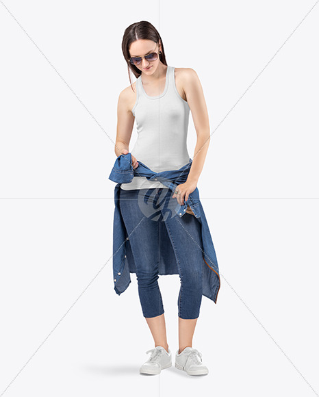 Woman in Tank Top and Jeans Mockup