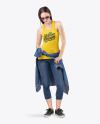 Woman in Tank Top and Jeans Mockup