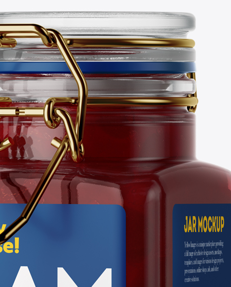 100ml Glass Cherry Jam Jar w/ Clamp Lid Mockup - Halfside View