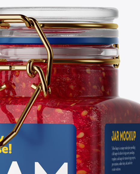 100ml Glass Raspberry Jam Jar w/ Clamp Lid Mockup - Halfside View