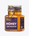 100ml Glass Pure Honey Jar w/ Clamp Lid Mockup - Halfside View