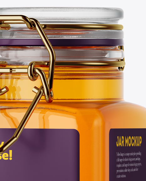 100ml Glass Pure Honey Jar w/ Clamp Lid Mockup - Halfside View