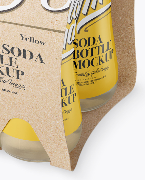 4 Kraft Pack Soda Bottle Mockup - Halfside View (High-Angle)