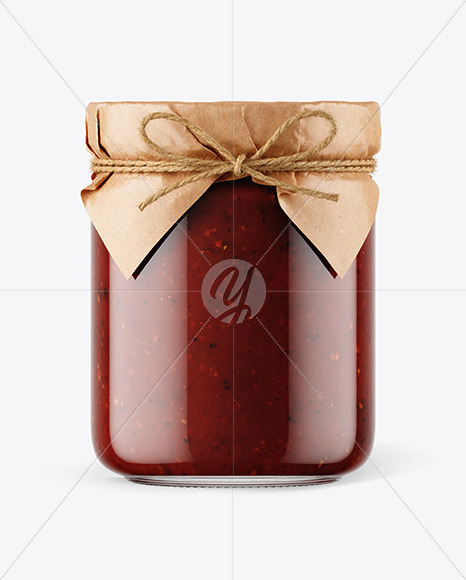 Glass BBQ Sauce Jar with Paper Cap Mockup