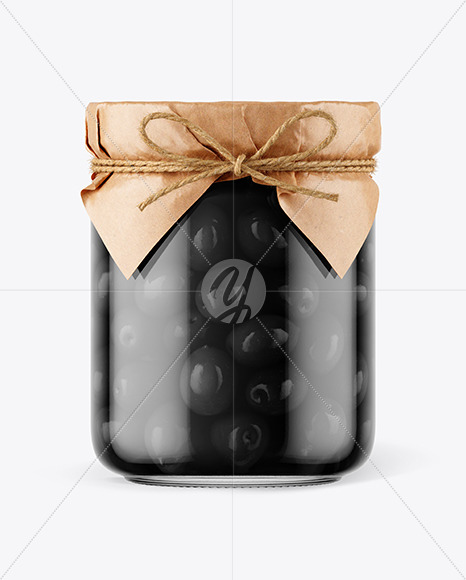 Glass Black Olives Jar with Paper Cap Mockup