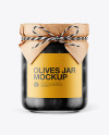 Glass Black Olives Jar with Paper Cap Mockup