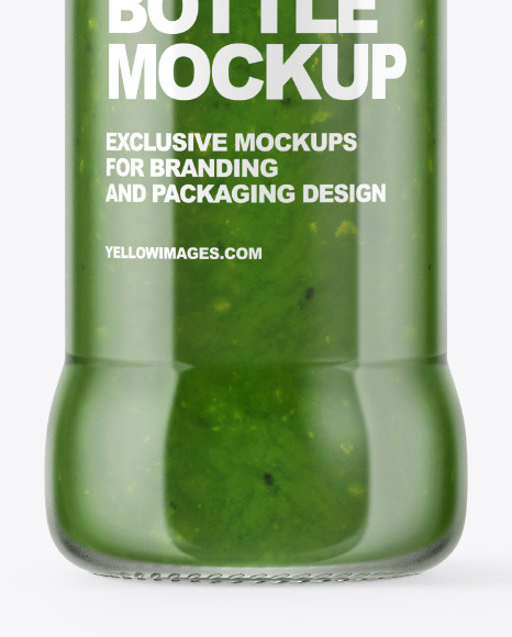 Glass Bottle with Pesto Sauce Mockup