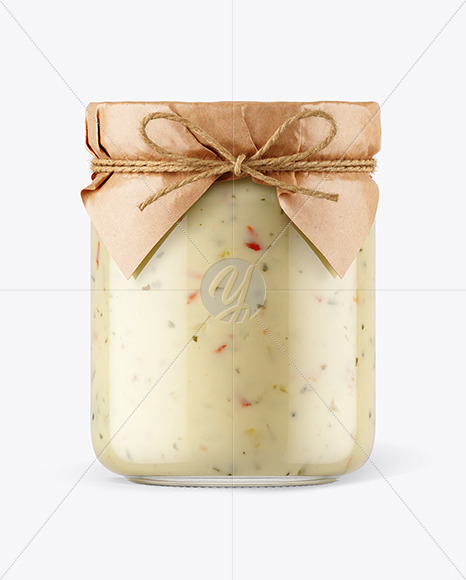 Glass Garlic Sauce Jar with Paper Cap Mockup