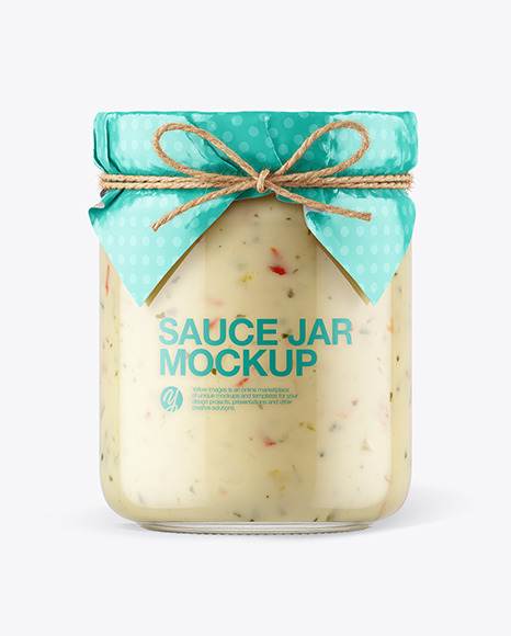 Glass Garlic Sauce Jar with Paper Cap Mockup