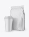 Kraft Stand-Up Bag with Coffee Cup Mockup