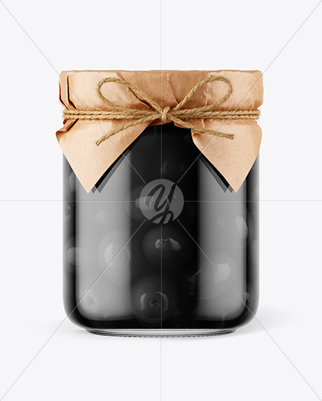 Glass Black Olives Jar with Paper Cap Mockup