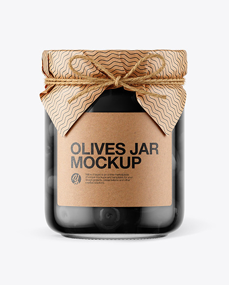 Glass Black Olives Jar with Paper Cap Mockup