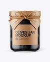 Glass Black Olives Jar with Paper Cap Mockup