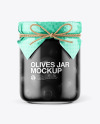 Glass Black Olives Jar with Paper Cap Mockup