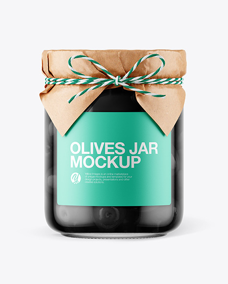 Glass Black Olives Jar with Paper Cap Mockup