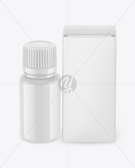 Glossy Pills Bottle W/ Paper Box Mockup