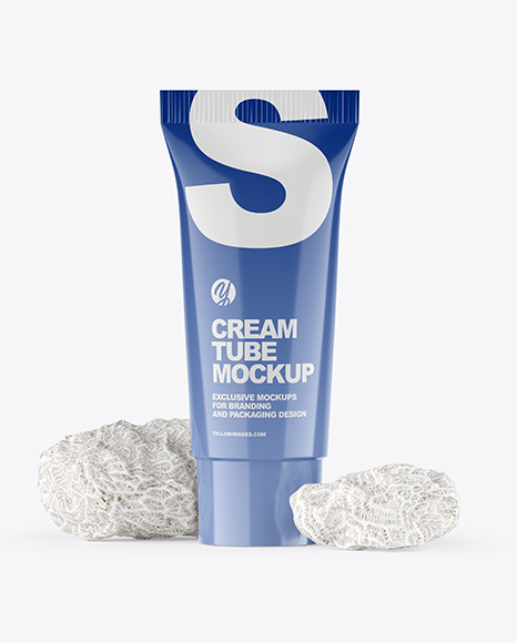 Glossy Cosmetic Tube with Coral Sponge Mockup - Coral