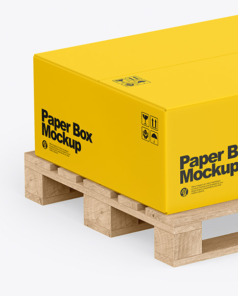 Wooden Pallet With Paper Box Mockup