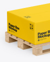 Wooden Pallet With Paper Box Mockup