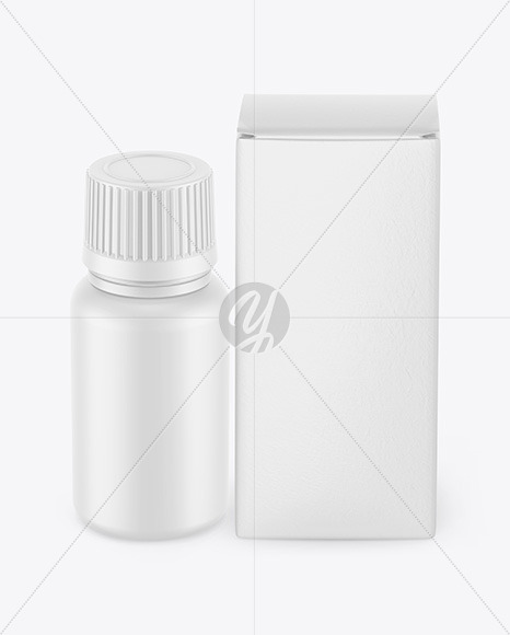 Matte Pills Bottle W/ Paper Box Mockup