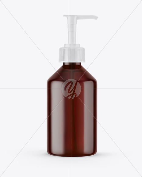 Amber Cosmetic Bottle with Pump Mockup