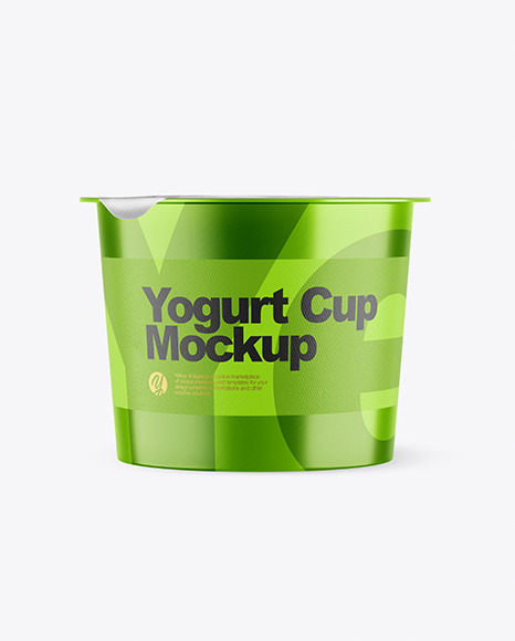 Metallic Yogurt Cup With Foil Lid Mockup - Front View