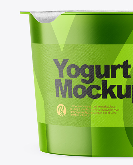 Metallic Yogurt Cup With Foil Lid Mockup - Front View