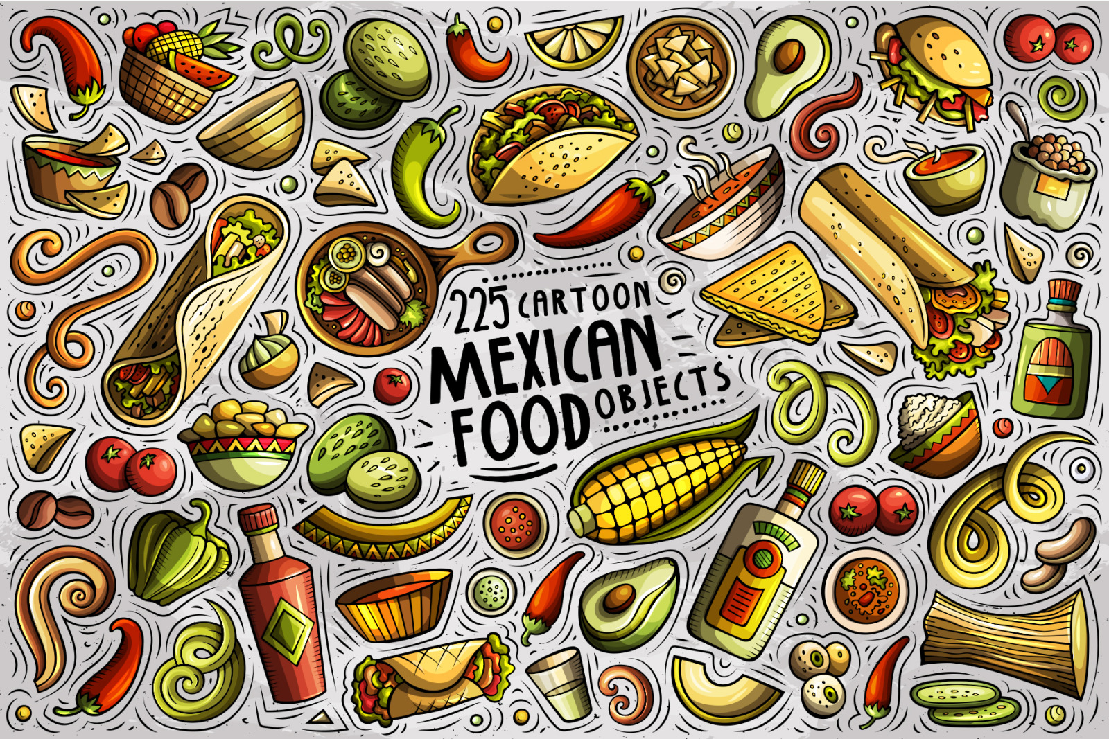 Mexican Food Cartoon Vector Objects Set Mexican Food Cartoon Vector Objects Set