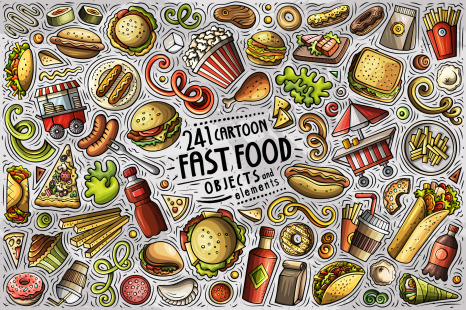 Fast Food Cartoon Vector Objects Set - Restaurant set