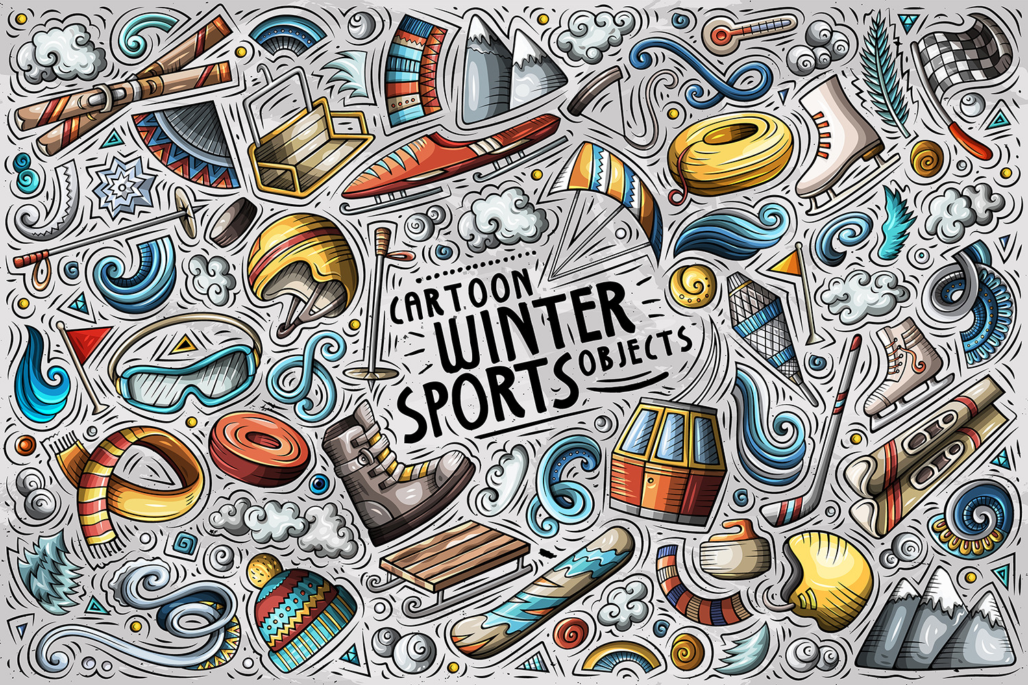 Winter Sports Cartoon Vector Objects Set Winter Sports Cartoon Vector Objects Set