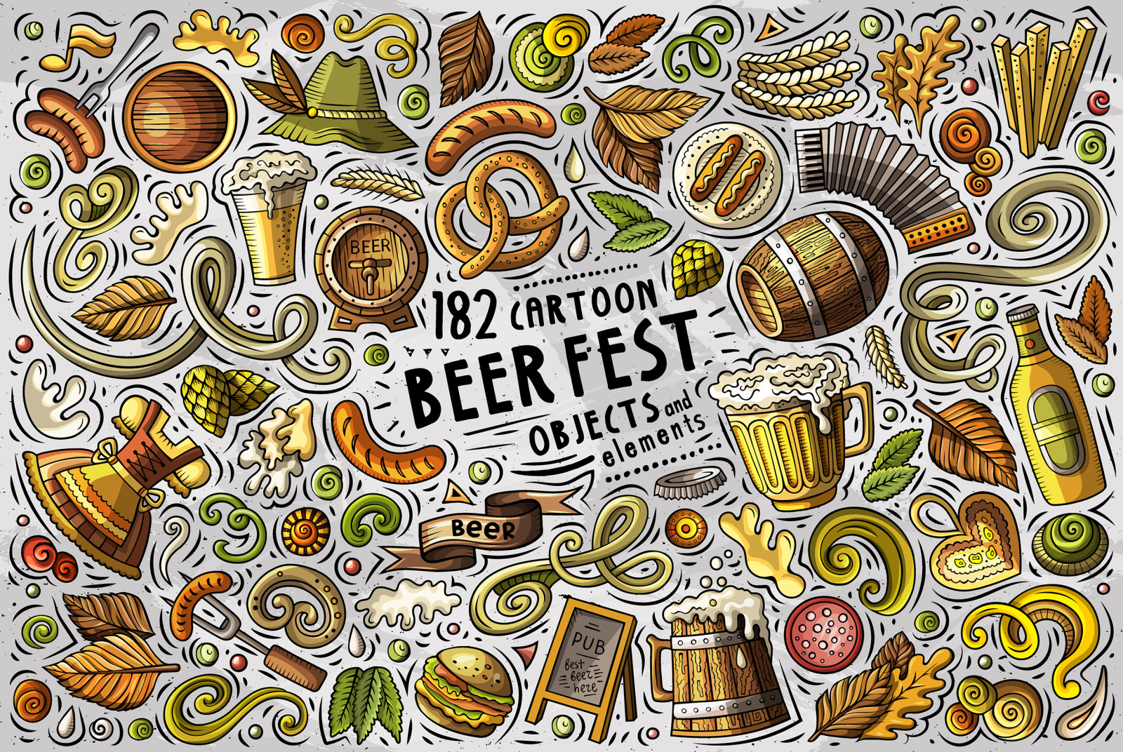 Beer Fest Cartoon Vector Objects Set Beer Fest Cartoon Vector Objects Set