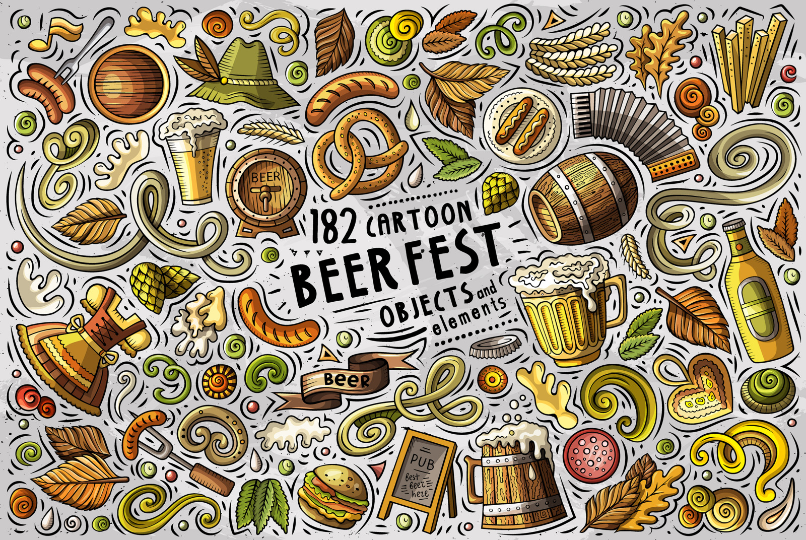 Beer Fest Cartoon Vector Objects Set