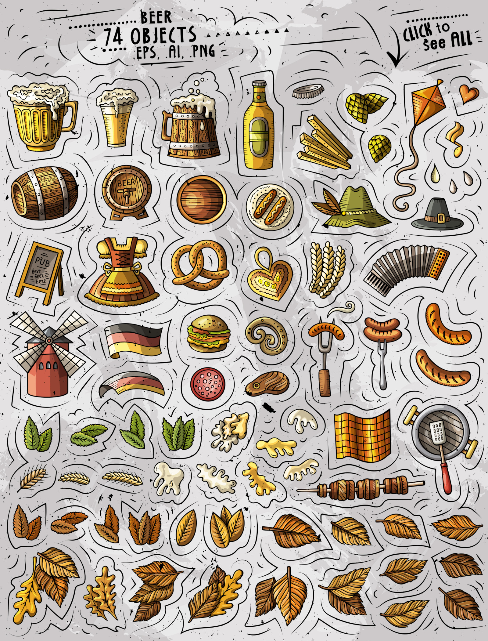 Beer Fest Cartoon Vector Objects Set